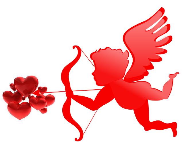 Image représentant un ange qui tire une flèche dans des coeurs