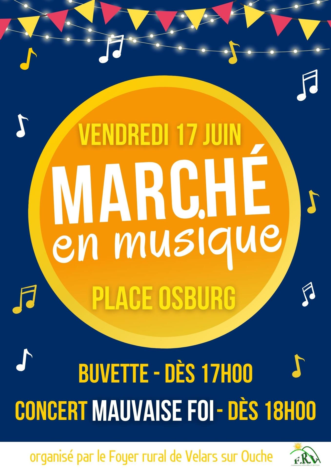 Affiche annonçant le marché en musique